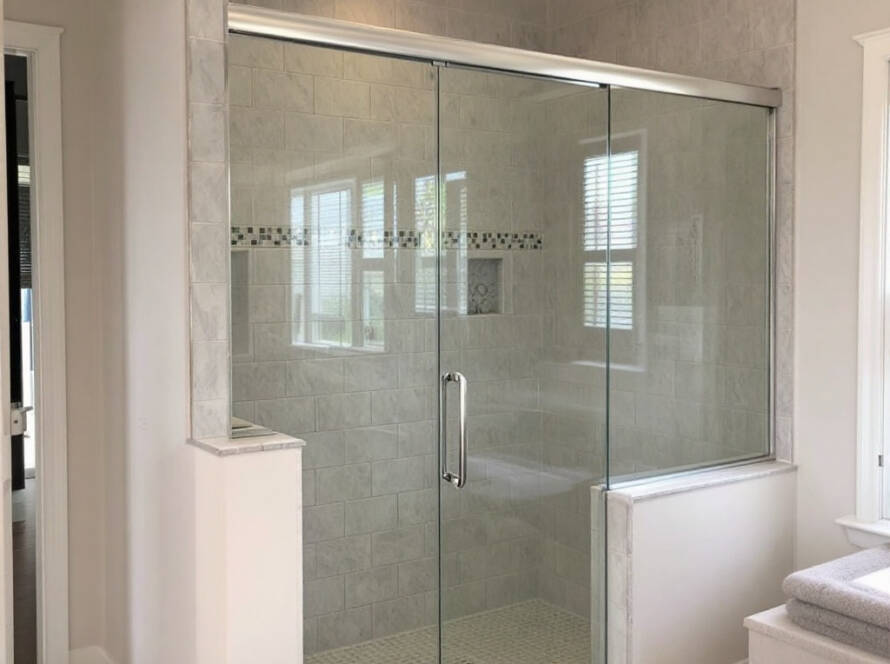 Shower door installation service in Newton MA, showcasing a modern and contemporary design.