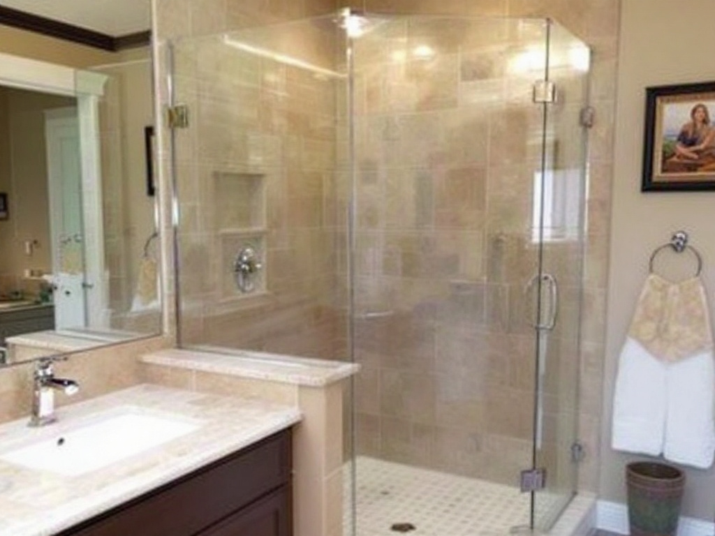 Glass shower door installation transforming a bathroom into a modern, contemporary space in Needham, MA by Deluxe Shower Doors.