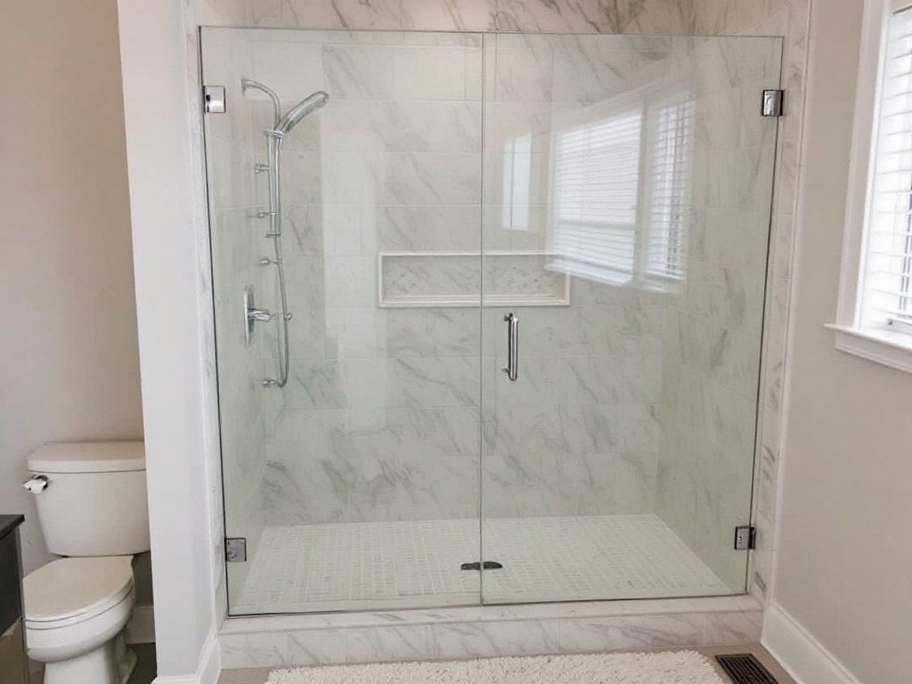 Customized frameless glass shower doors designed for bathrooms in the Boston, MA area.