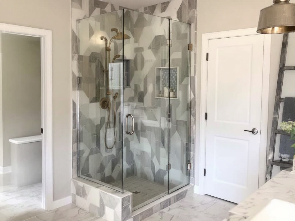Modern and contemporary custom shower door design installation enhancing the aesthetics of a bathroom in Boston.
