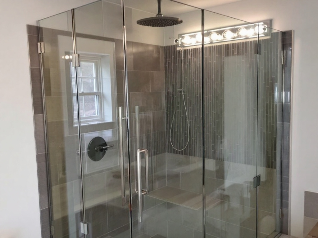 Alt Text: Skillful craftsman installing a shower door at a location in Allston, MA. 