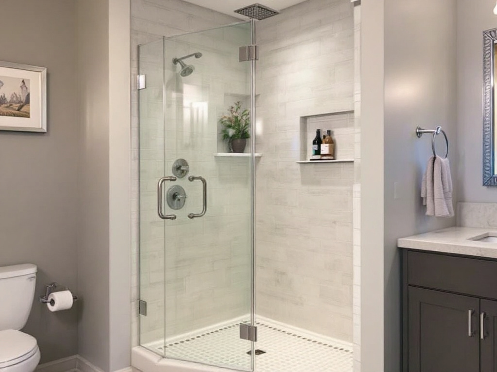 Expert craftsman installing a modern shower door in Quincy MA, exemplifying unseen magic in home improvements.