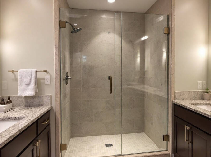 Professional shower door installation in progress near Hingham, MA showcasing a sleek, modern design.