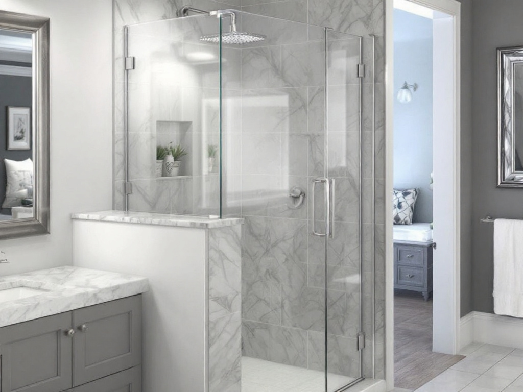 Alt Text: An expertly crafted, custom-made stylish Atlantic shower door, representing modern and contemporary design.
