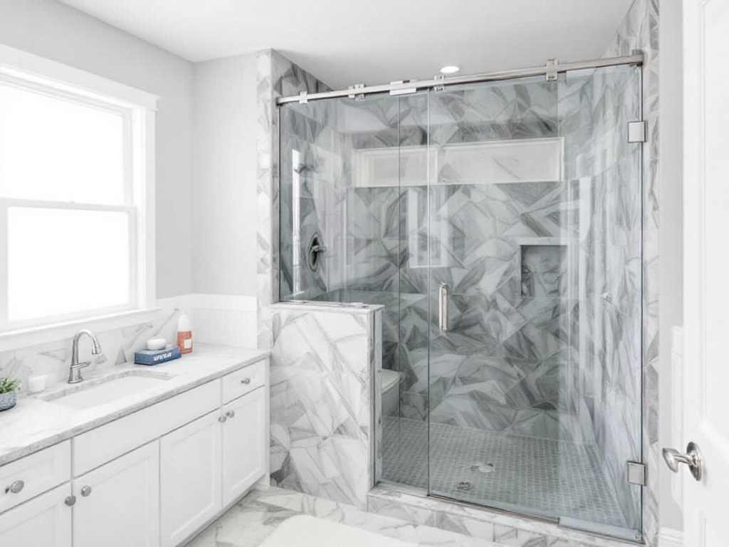 A custom glass shower door installation by Atlantic Shower Door, demonstrating their expertise in interior design.