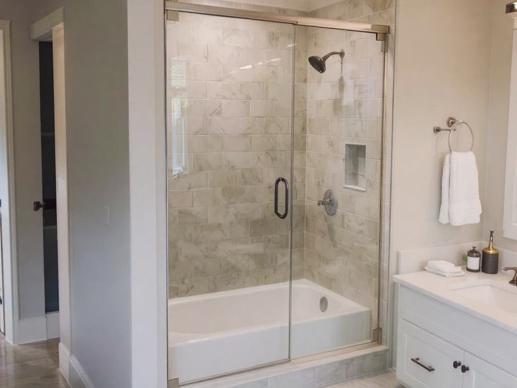 Sleek and modern custom shower door design in Boston provides a contemporary aesthetic to the bathroom.