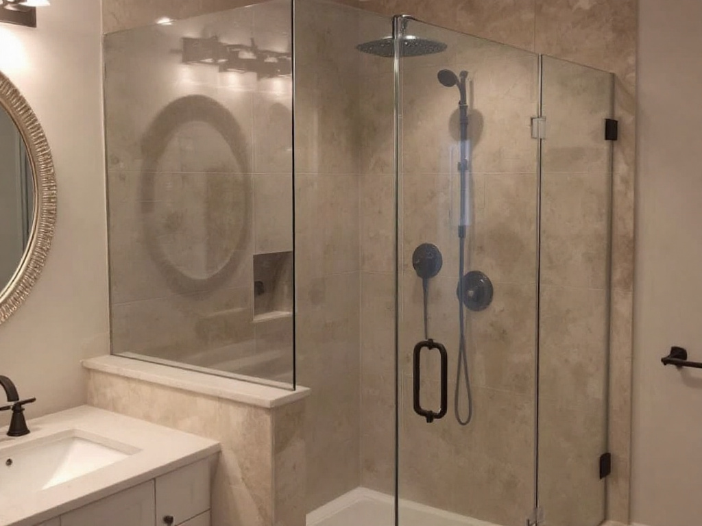 High-quality crafted shower glass door installation in Norwood, MA, exhibiting modern and contemporary design features.
