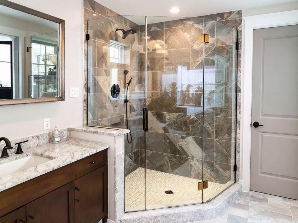 Alt Text: Modern, contemporary shower door design expertly installed near Hingham, MA.
