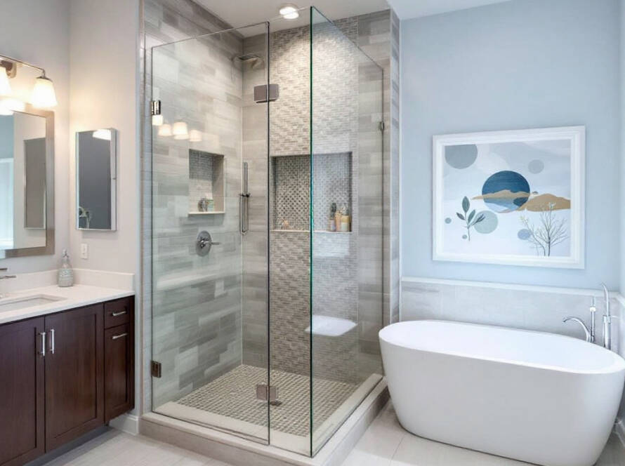 Boston-based Shower Door Installation service featuring a sleek, modern design enhancing bathroom aesthetic.