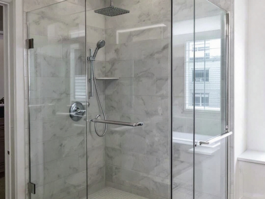 Professional team installing a premium shower door in a Boston home.