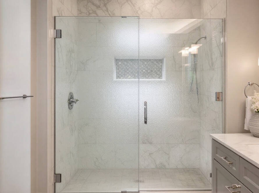 "Elegant and modern custom shower door glass design crafted with high-quality precision from local professionals."
