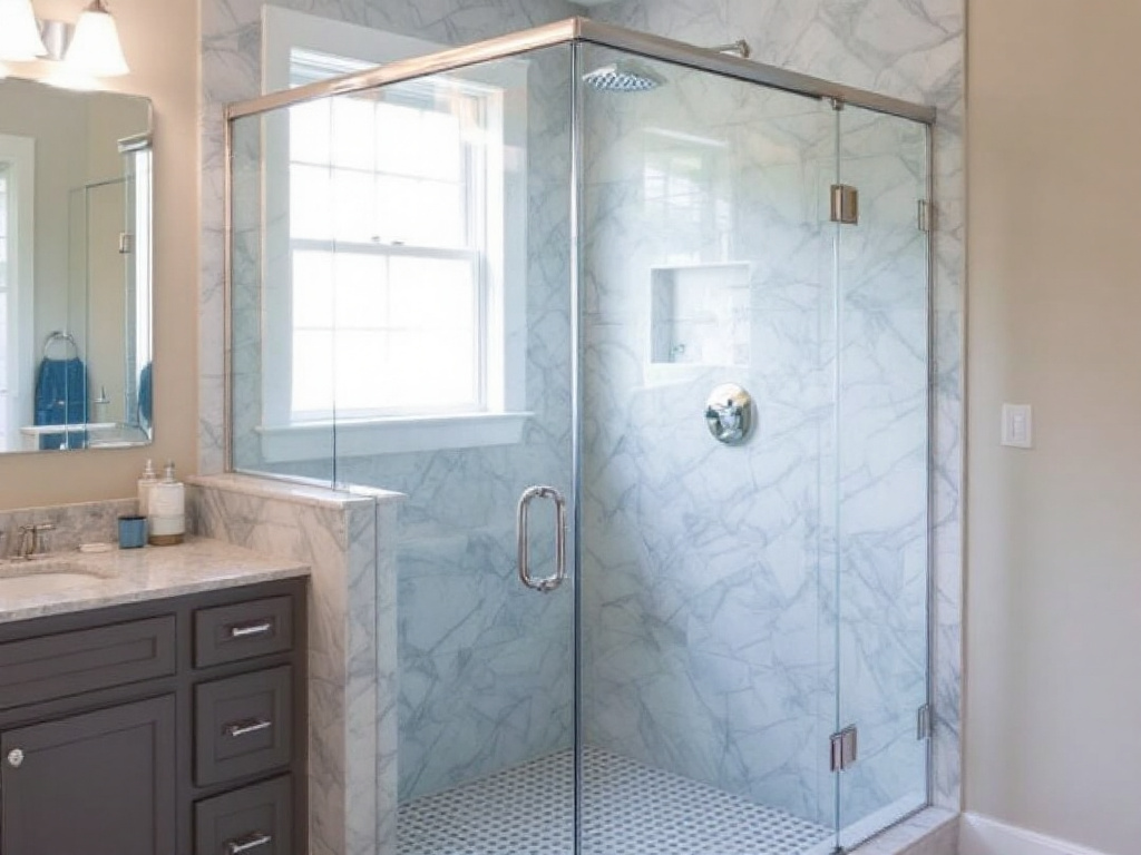 Professional service installing quality shower doors in a bathroom in Hanover, MA.
