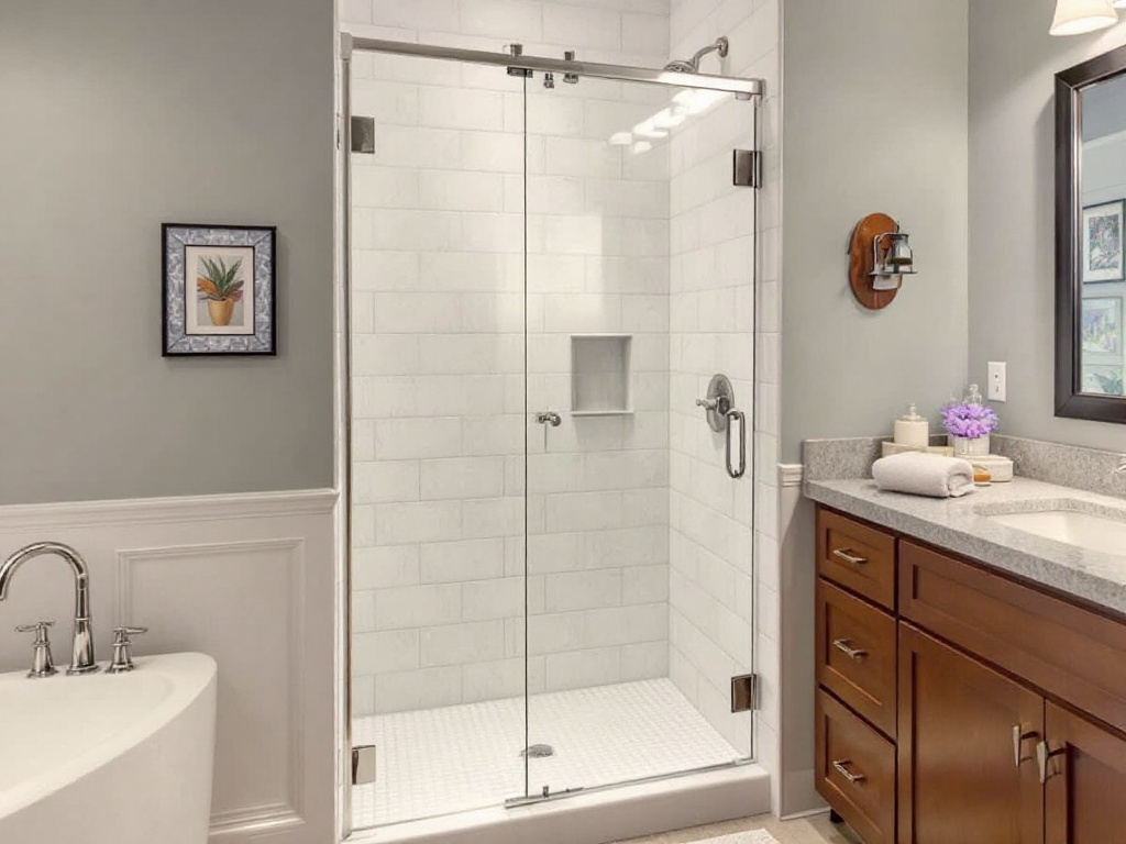 Expertly installed beautiful shower door transforming the bathroom space in Stoughton, MA.