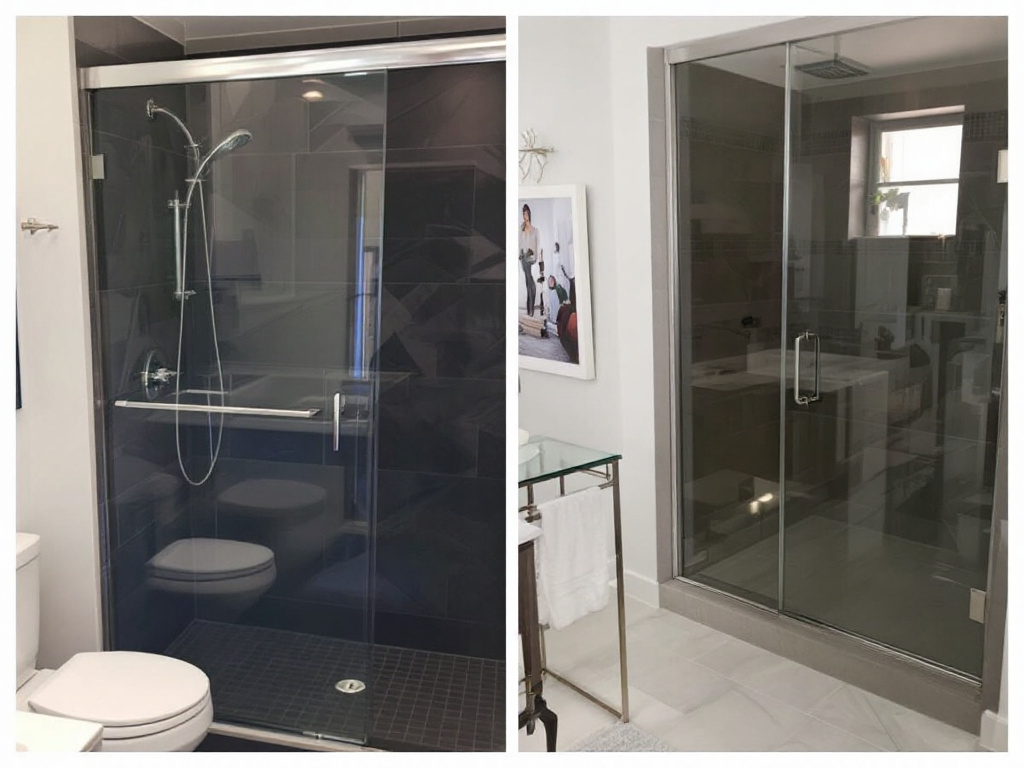Skillful handyman installing a pre-purchased hinged shower door.