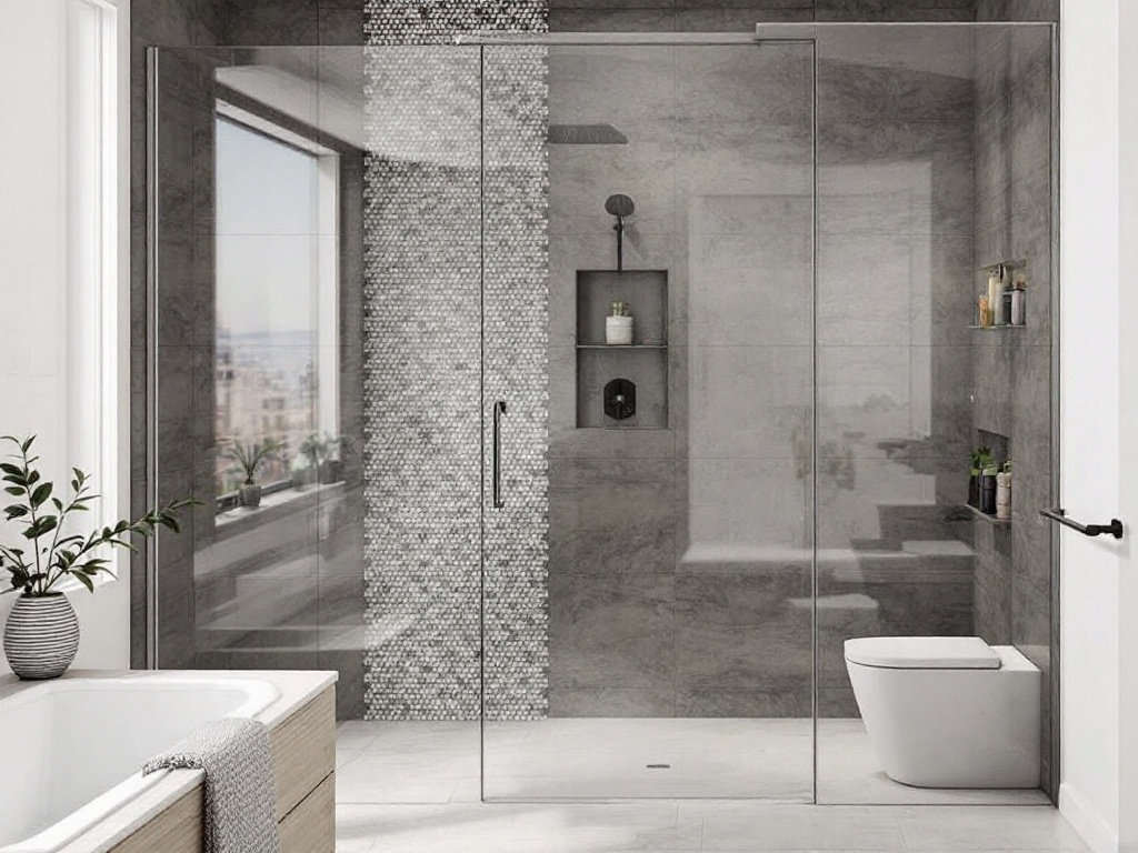 Modern glass shower doors in a Boston-style setup, transforming the bath space with a contemporary vibe by custom frameless solutions.