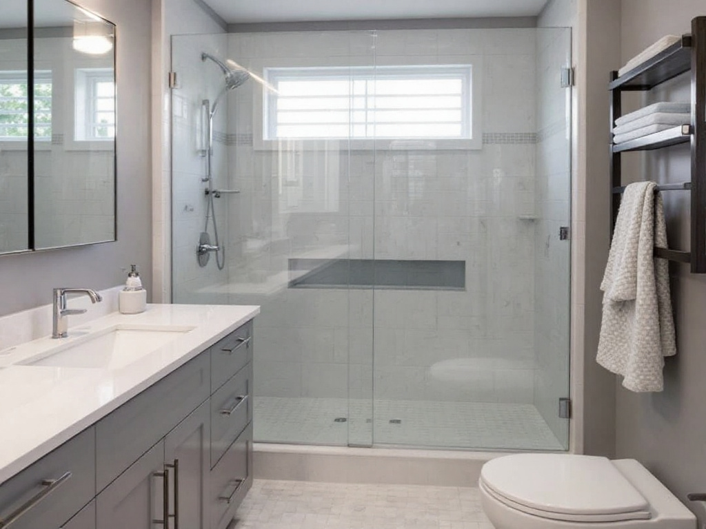 An image portraying luxurious glass shower doors provided by Boston's custom frameless solutions.