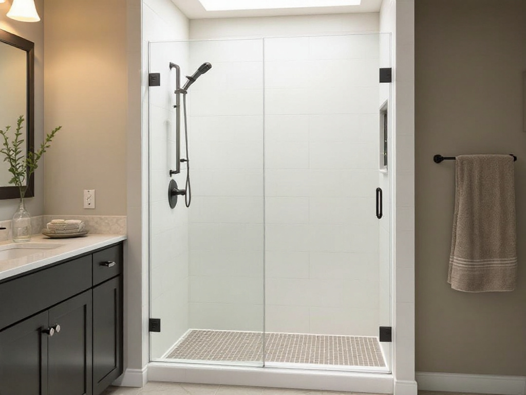 Sleek modern shower door installation transforming bathroom design in Boston.