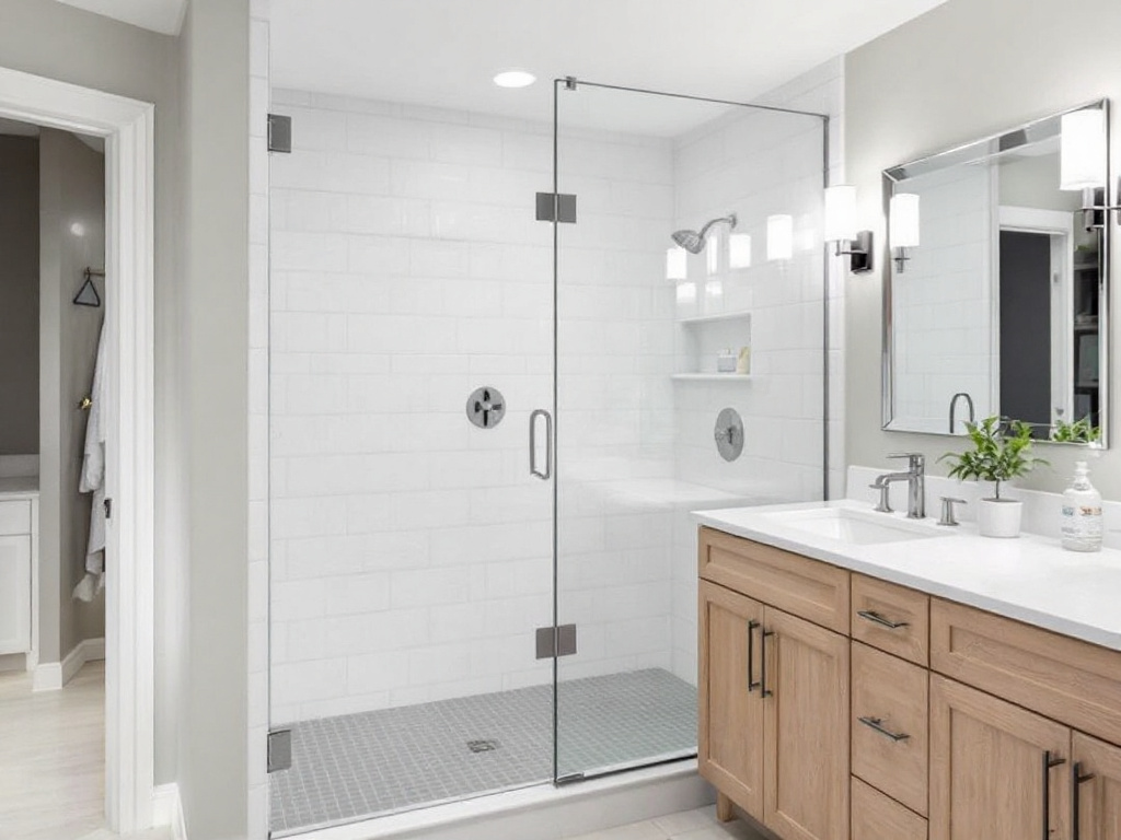 Customized frameless shower glass installation improving a bathroom in Maynard, MA.