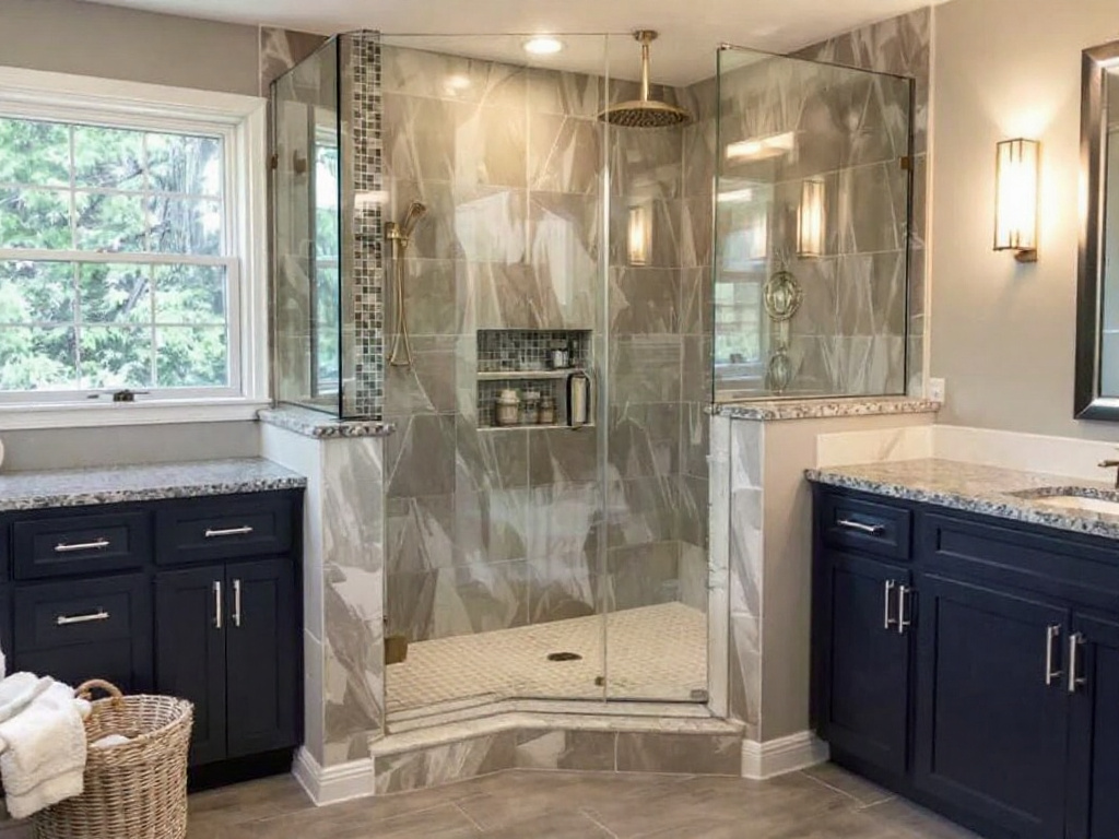 Expertly crafted custom shower installations by professionals near Holbrook, MA that features a sleek contemporary design. 