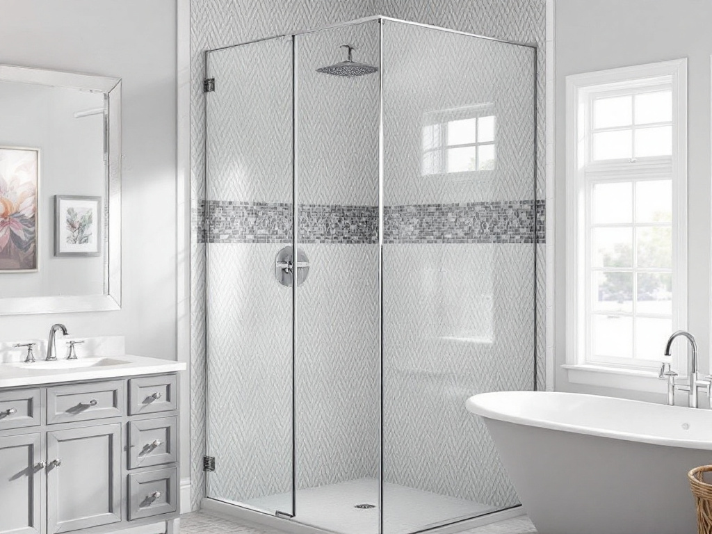 Modern, contemporary shower door design installed by expert craftsmen near Stoughton, MA.