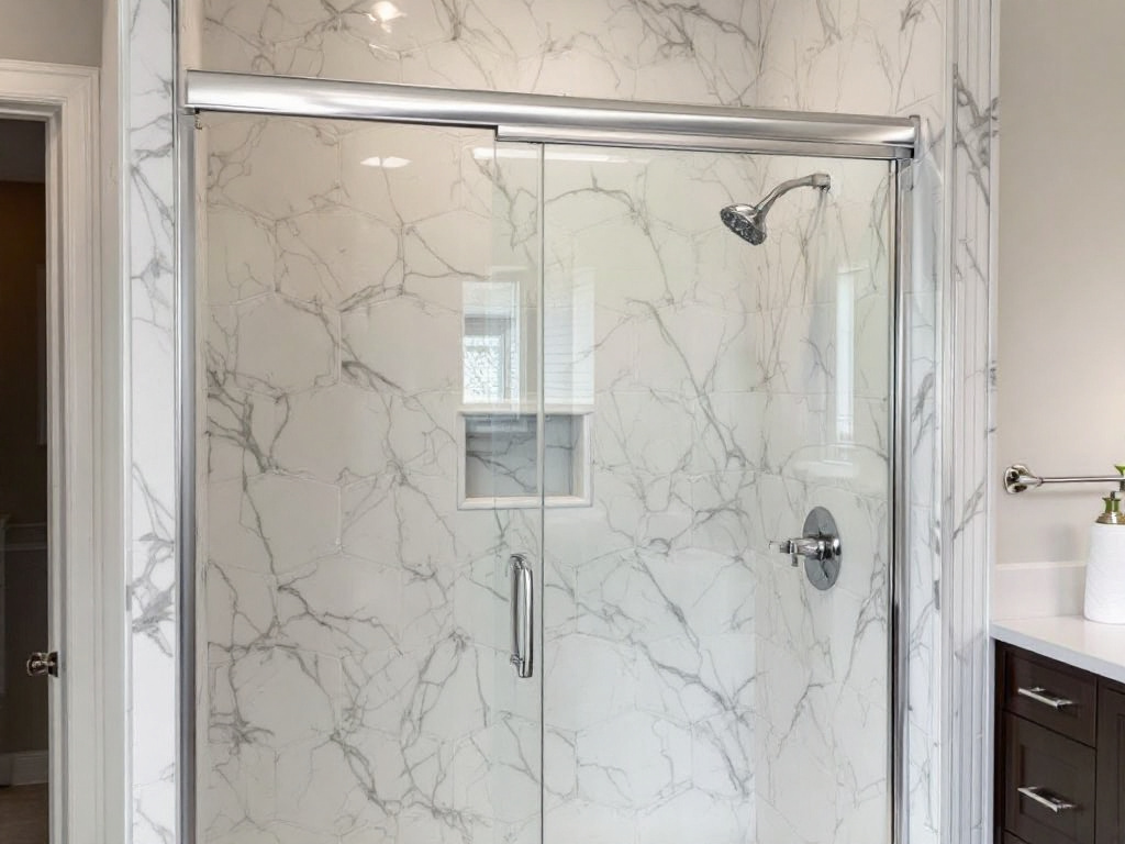 Skilled professionals engaging in precision shower door installation in Stoughton, MA.
