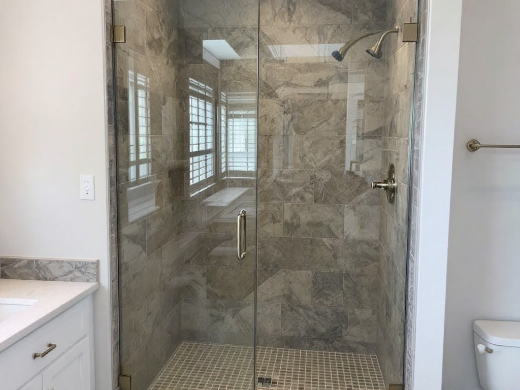 Professional craftsman installing a modern, contemporary shower door near Chelsea, MA.