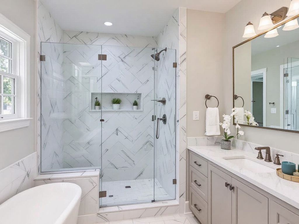 A designing manual for customizing modern frameless shower doors in a contemporary style.