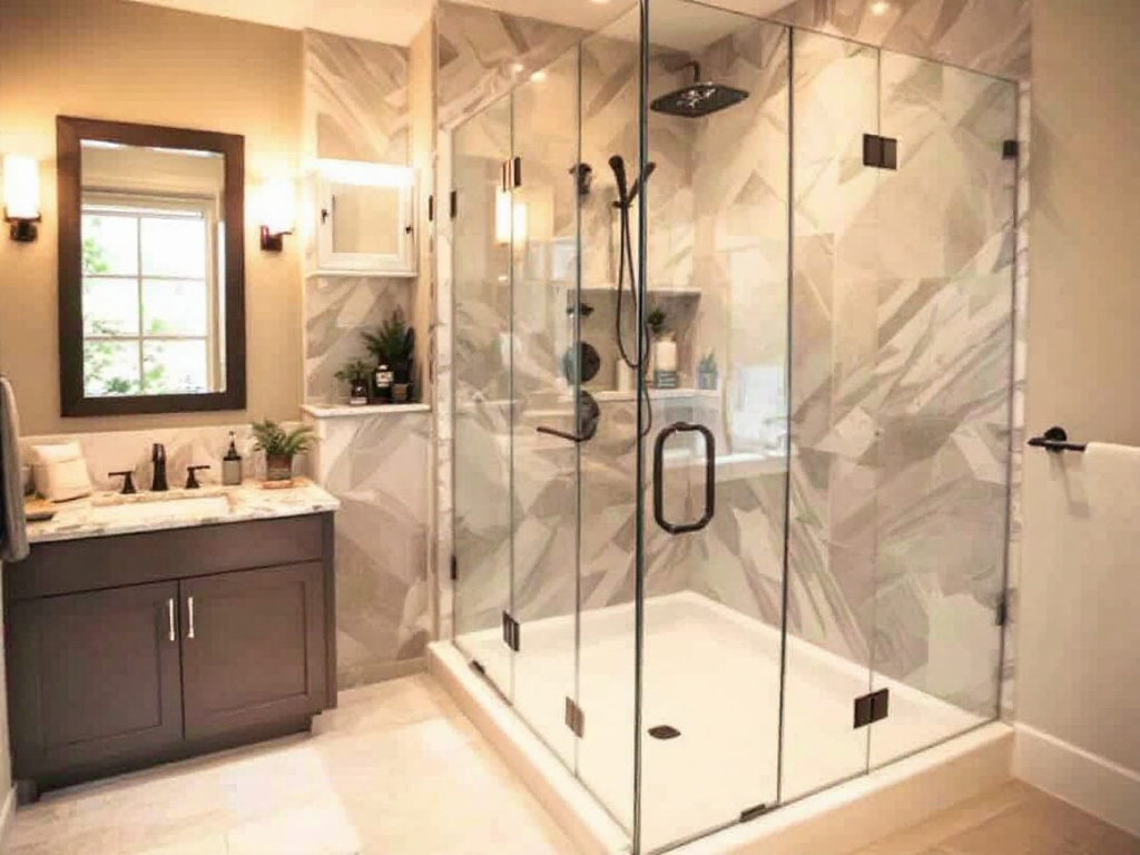 Picture of a beautifully designed custom frameless shower enclosure installed in a home in Natick, MA.