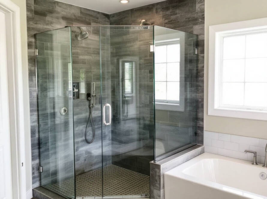 Modern frameless shower glass installation displayed as part of an ultimate guide in Ashland, MA.