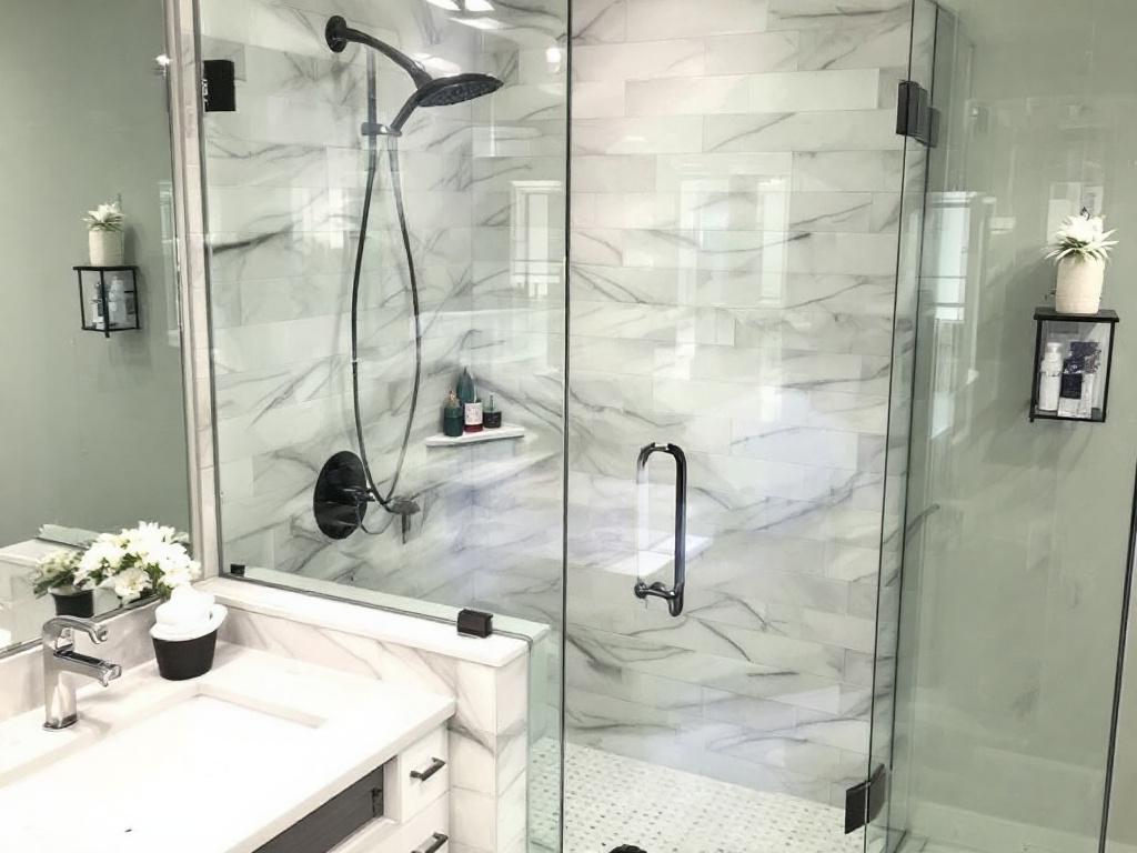 Alt text: Custom frameless shower glass being installed near Millis MA, pushing boundaries in bathroom design.