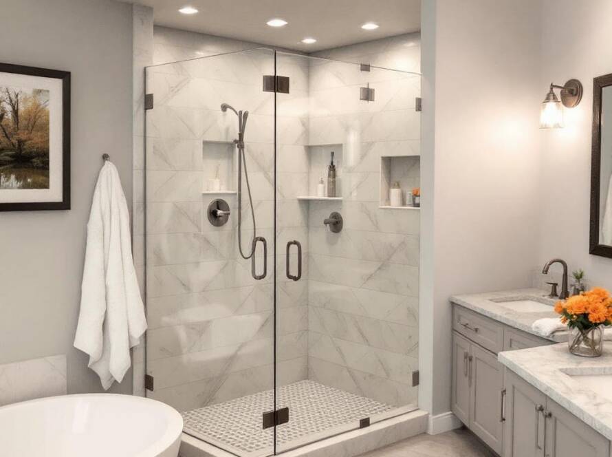 Professional shower door installation in Boxborough, MA featuring modern and contemporary designs.