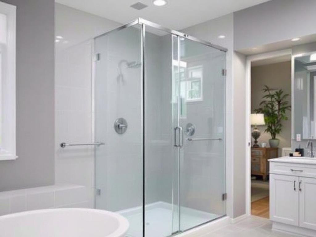 Expert technicians providing custom shower glass installation in a modern, contemporary home near Lexington, MA.