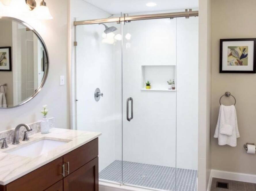 Professional installation of a modern, contemporary design shower door in Stoughton, MA.