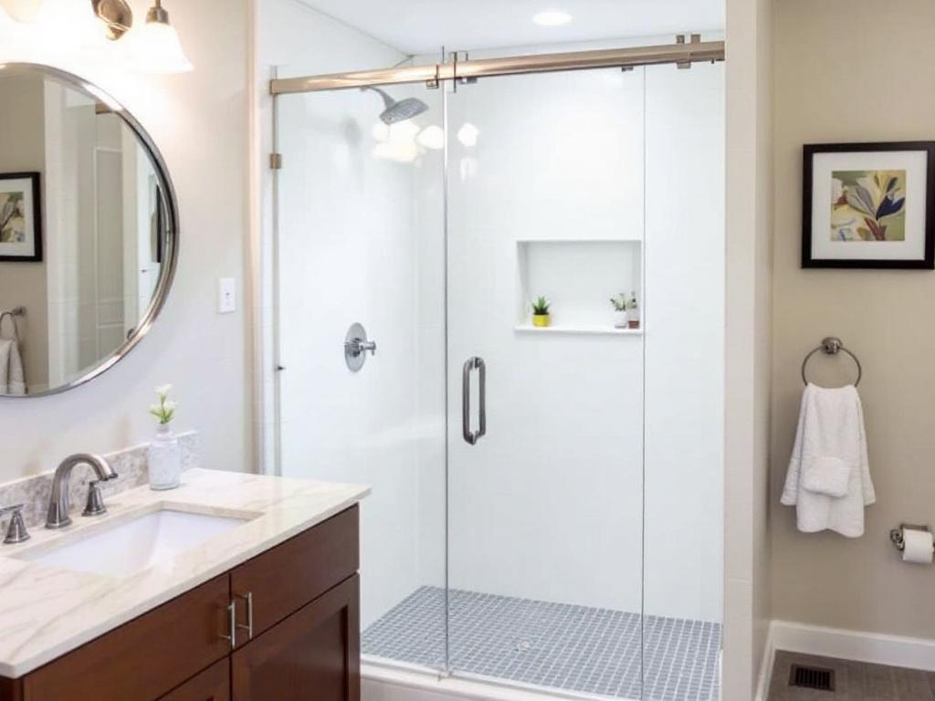 Professional installation of a modern, contemporary design shower door in Stoughton, MA.