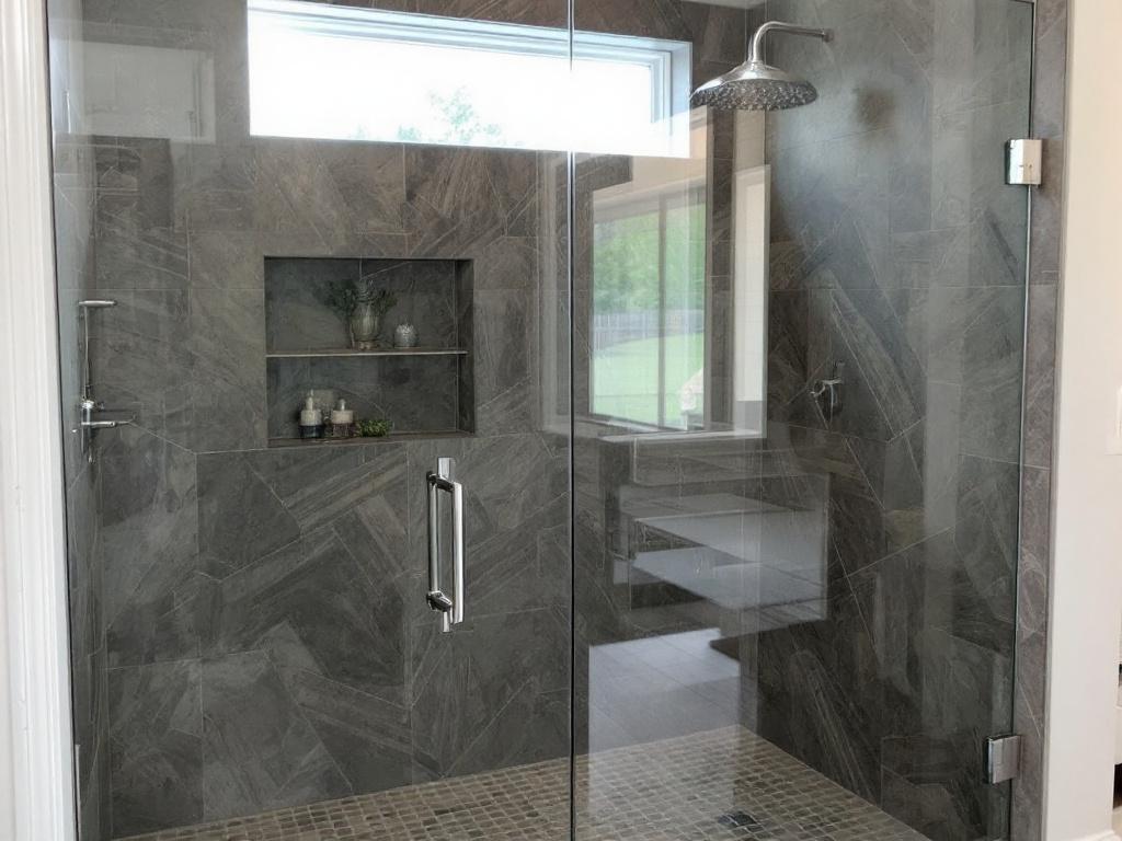 Custom frameless shower door being installed in a Boston bathroom for an elevated look. 