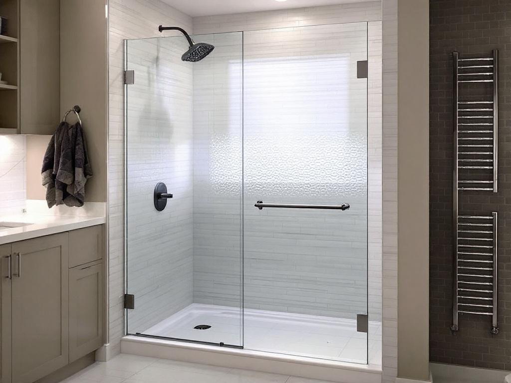 Professional contractors installing a modern glass shower door at a residence in Brockton, MA.