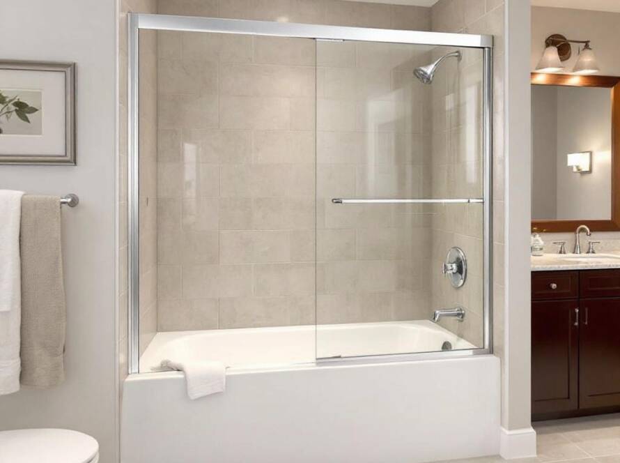 Expertly installed contemporary bathtub door in Medfield MA.