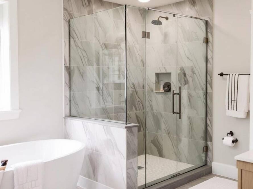 Modern and contemporary shower door installation showcasing an immaculate transformation in an apartment in Boston.