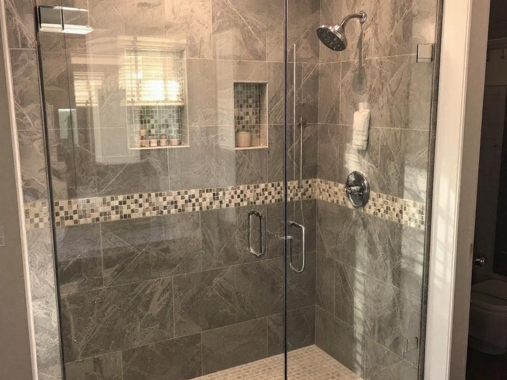 Modern contemporary design shower door installed in a Boston bathroom.