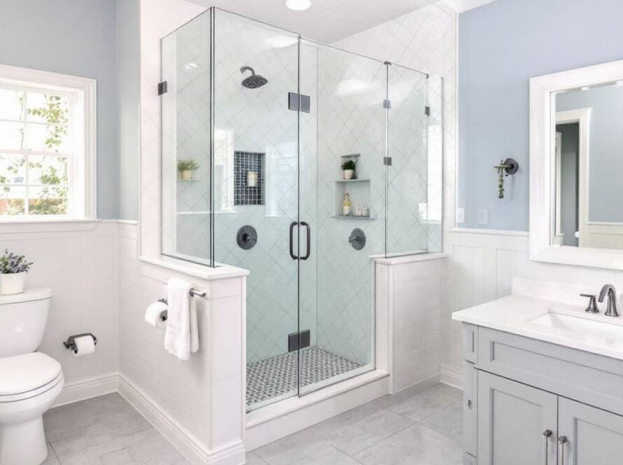 A professional shower door installation in an elegant modern design in Hanover, MA.