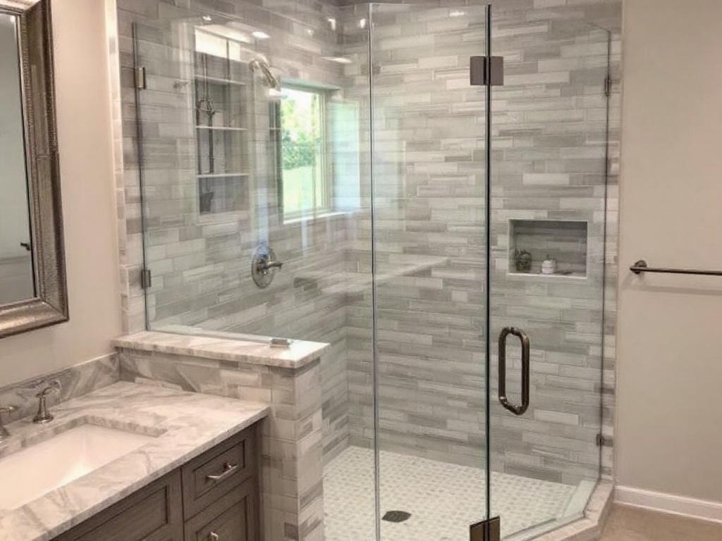 Modern and contemporary design of a shower glass installation project in Acton, MA.