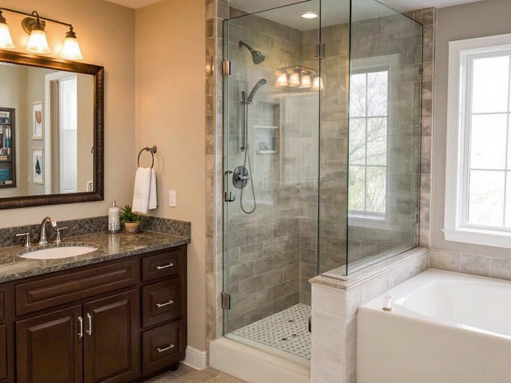 A photo of a newly installed custom shower glass panel in Acton, MA.