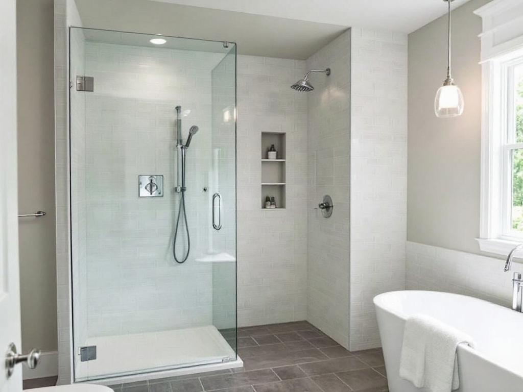 Modern and contemporary custom frameless glass bathroom doors installation guide image for residences near Walpole, MA.
