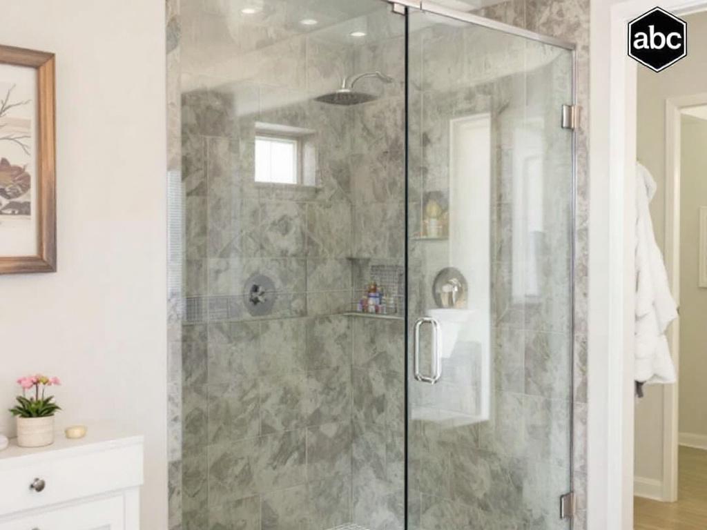 Alt text: An image showcasing a modern shower door installation in a contemporary bathroom in Boston.