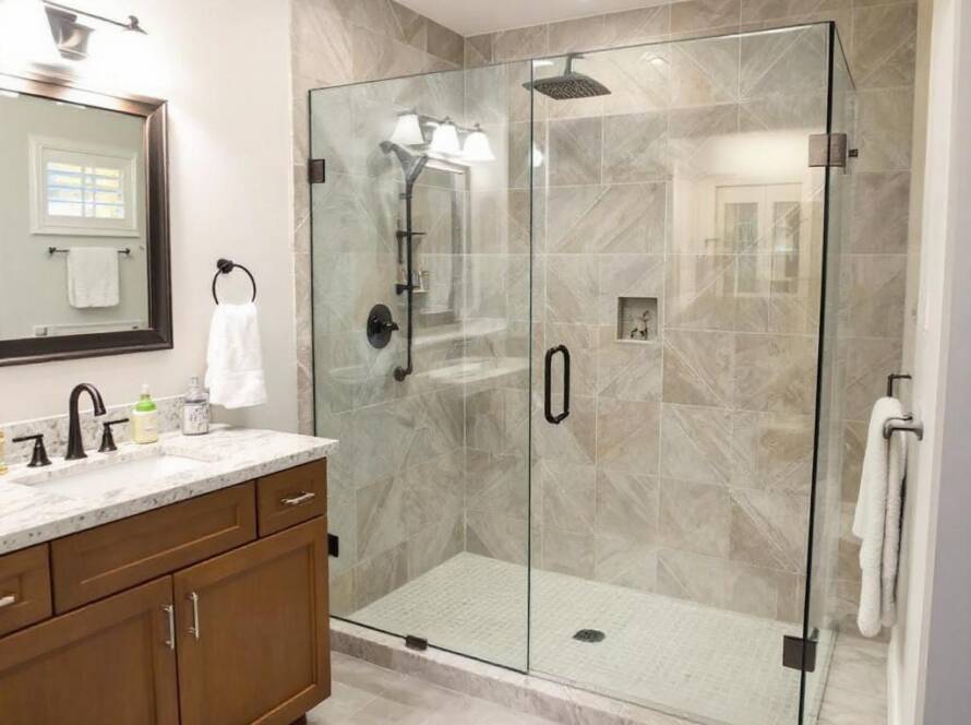 Sleek, modern, frameless shower door installed by experts in Weymouth, MA.