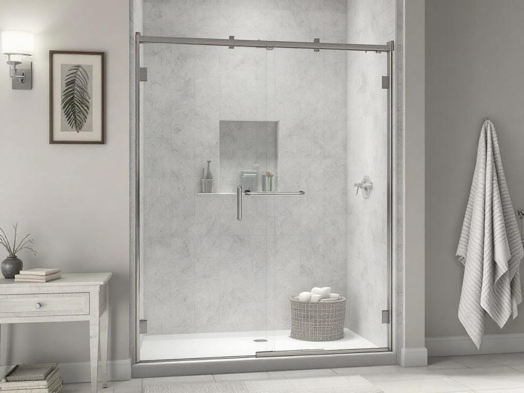 A proficient team installing a custom-made shower door in a Boston home.