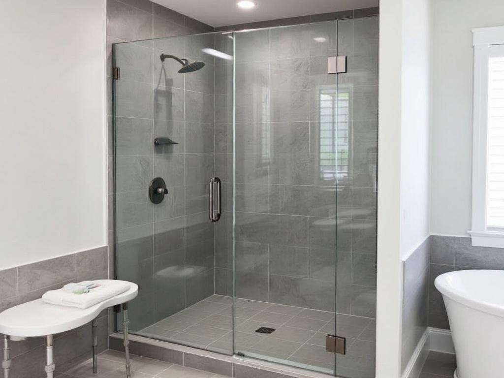 Contemporary frameless glass shower doors adding a modern touch to a bathroom in Boston, MA.