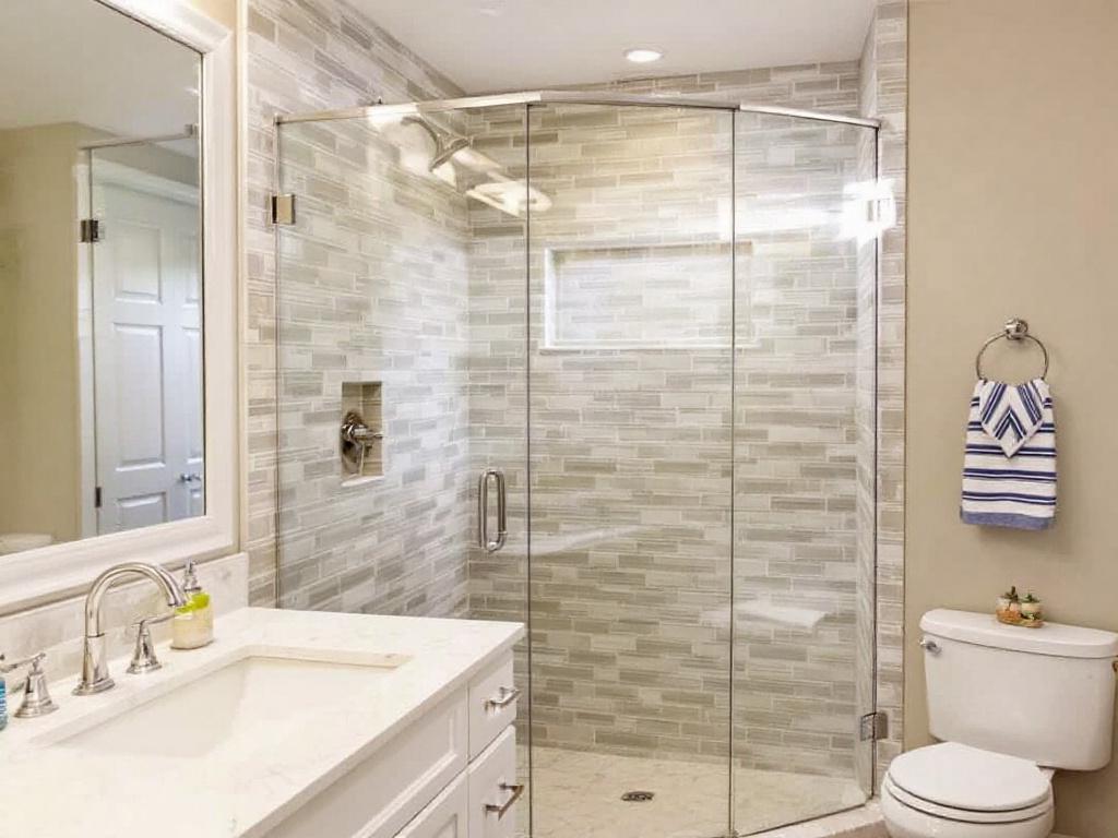 Modern custom frameless glass shower door in a bathroom near Andover MA.