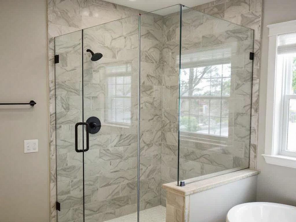 Custom frameless glass shower door enhancing the decor of a bathroom in Andover, MA.