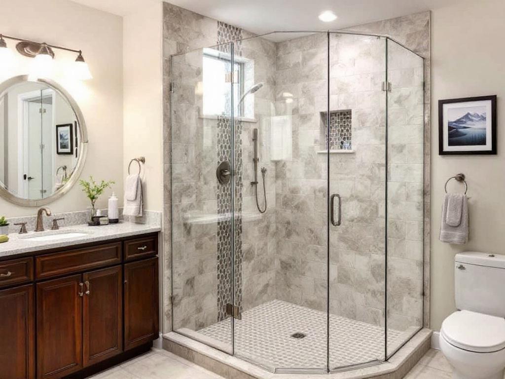 A flawless shower door installation in a modern and contemporary design near Hingham MA, showcasing brilliant craftsmanship.